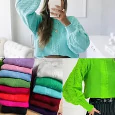 Blusa tricô manga longa e larga  feminina frio inverno