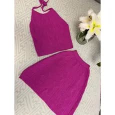 Conjunto modal (cropped+saia curto),tamanho único 38-42 ,tem elástico,tecido modal, saia comprimento 44 cm