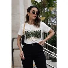 Blusa manga curto feminina T-shirt  com glitter , ONCA VERDE  tecido: viscolycra/ TAM : 36 até 40