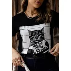 blusa T-SHIRT / Estampa gato / camiseta feminina manga curto ,top TECIDO: VISCOLYCRA