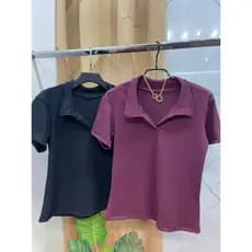 Kit 2 pc Camiseta feminina de manga curta com design de nicho de verão, gola V, POLO, lapela 2025 novo