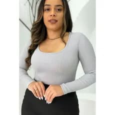 BODY FEMININO CANELADO PREMIUM GOLA U FORADO MANGA LONGA OUTONO/INVERNO