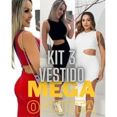 Kit 3 vestidos Femininos Malha Canelada com elastano Midi Com Detalhe Na cintura Fabriçacão Propria