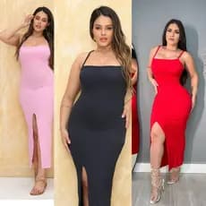 Kit 3 vestidos feminino midi alcinha fina com fenda lateral envio rápido