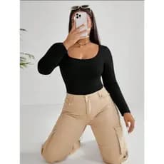 Body Bory Feminino Manga Longa PLus size Suplex Gola Quadrada Ideal Pra dias De Outono Inverno