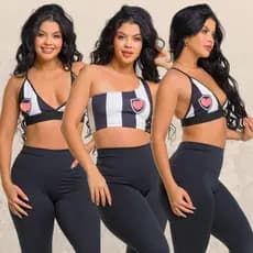 Cropped Blusinha Mula Manca Top Alcinha Forrado Top Decotado Feminino Time Carioca FOGÃO