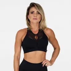 Top Feminino Fitness Reforçado Academia com Bojo Removível Detalhe em Tela LAÍS