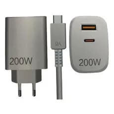 Carregador Kit Turbo 200W Cabo Tipo c /tipo c Fonte entrada USB/tipo c