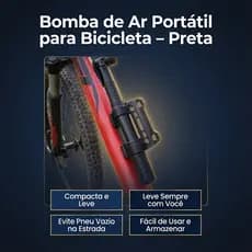 Bomba de Ar Portátil para Bicicleta na Cor Preta - Mini Inflador Rápido e Compacto Prático