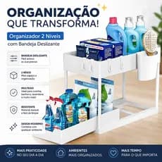 Organizador Multiuso 2 Níveis Com Bandeja Deslizante Para Cozinha Banheiro Lavanderia E Armário Branco