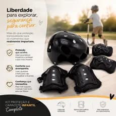 Kit Proteção Infantil Completo com Capacete Joelheiras Cotoveleiras Segurança para Crianças