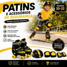 Patins Infantil Ajustável 30 ao 33 com Kit Proteção Completo Menino Menina Iniciante Presente