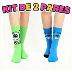 Kit 2 Pares de Meias Divertidas Esportivas Algodão Estampadas Unissex 33-42