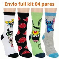 Meias Divertidas Adulto Personagens - Kit 04 Pares