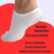 Kit 06 pares de meia Sapatilha Invisível Brancas Masculina e Feminina