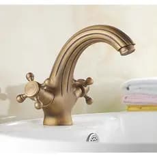 Torneira De Banheiro De Latão Antigo , Torneiras Misturadoras De Cruz Dupla , Alças De Água Quente E Fria unf026