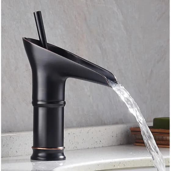 Torneira Cascata Estilo Vidro De Vinho , Para Pia De Banheiro , Óleo Preto , Misturador De Latão , Torneiras Quentes E F