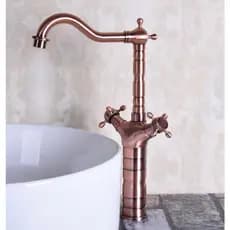 Torneira Antiga De Cobre Vermelho Para Pia De Banheiro , Giratória Com Alça Cruzada Dupla , Torneiras Misturadoras , Mon