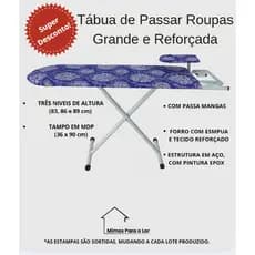 Tábua de Passar Roupa Mimos Grande Reforçada com Passa Mangas, Suporte para Ferro e 3 Alturas - Mesa Passadeira