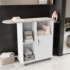 Tábua Mesa De Passar Roupa Armário Organizador Multiuso E Suporte P/ Ferro Armarinho com Porta e Nicho