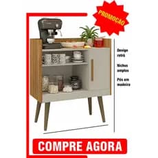 Buffet Aparador Cantinho do Café Retrô Multiuso com Nichos e Porta –  Pés em Madeira 70cm Estilo Moderno e Compacto