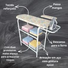 Mesa Tabua De Passar Armarinho Multiuso Passadeira Roupa Prateleiras Cabideiro Passa Mangas Gabinete