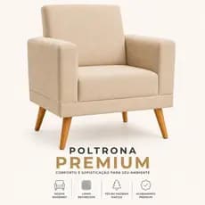 Poltrona Linho Luxo Sala Aconchegante Moderna Reforçada Confortável Pés Palito Alto Conforto Premium