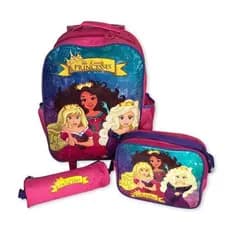 Kit Mochila de Rodinha Princesas 3 Peças Rosa Escolar Lancheira Estojo Envio Rápido
