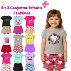 Kit Sortido 6 Peças Menina Infantil  Bebê Conjunto Estampado Moda Verão