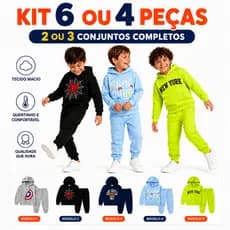 Kit 4 6 Peças Moletom Infantil Menino Conjunto 4 ao 14 Masculino Inverno Frio Capuz Manga Longa