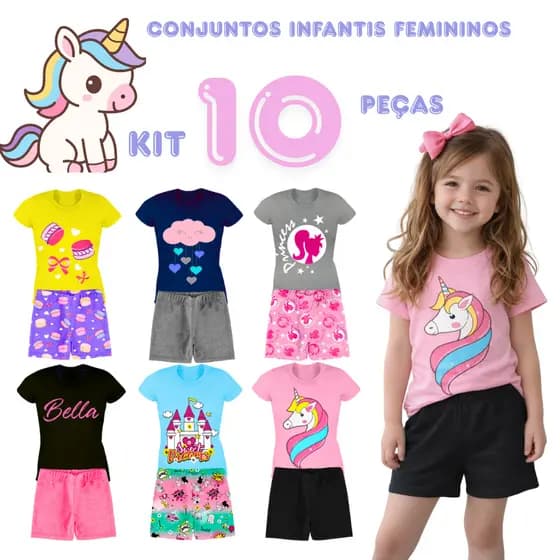 Kit Peças de Roupa Infantil Sortido Verão Menina Conjuntos Leves e Divertidos