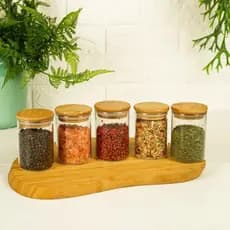 Potes de Vidro 250ml com Tampa de Bambu – Armazenamento Hermético com Estilo Gourmet