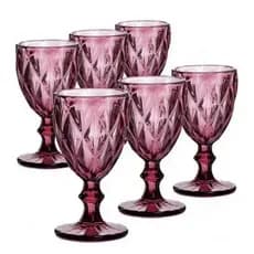 Jogo 6 Taças Diamante Copo Vidro Vermelho 245ml Elegante Luxo Mesa Posta Festa Decoração