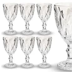 Kit 6 Taças Diamond 340ml Vidro Transparente Resistente Luxo Mesa Posta Jantar Festa Decoração