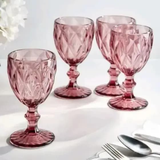 Jogo 4 Taças Diamante Marsala 245ml Luxo Vidro Elegante Mesa Posta Festa Jantar Decoração