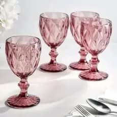 Jogo 4 Taças Diamante Marsala 245ml Luxo Vidro Elegante Mesa Posta Festa Jantar Decoração