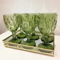 Jogo 6 Taças Vidro Diamond Esmeralda 340ml Verde Luxo Elegante Mesa Posta Festa Jantar Decoração