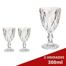 2 Taças Diamante 300ml Vidro Transparente Elegante Luxo,Mesa Posta,Festa,Jantar,Decoração