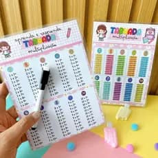 Tabuada Plastificada-Para Aprender e responder -Material Escolar-Tabuada Multiplicação Plastificada -21x16cm