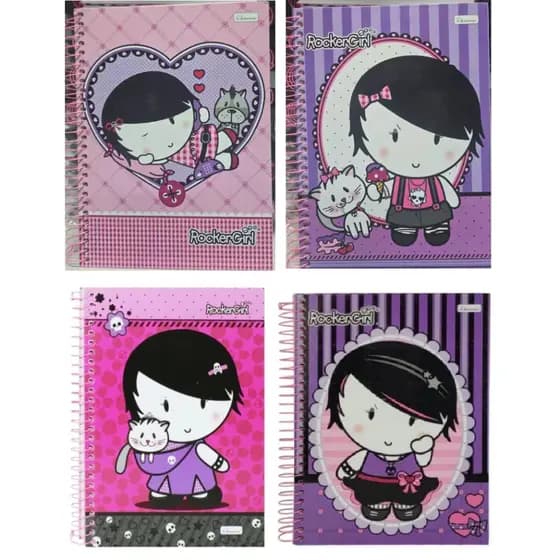 Caderno capa dura 12x1 240 folhas Rocker Girl Cadersil