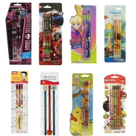 Lápis de escreve com borracha blister Personagens