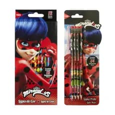Kit Escolar Miraculous - As Aventuras de LadyBug Lápis de Cor + Lápis de Escrever