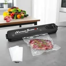 Seladora a Vácuo Doméstica com 10 Sacos Grátis 2 Modos: Vácuo + Selagem Simples para Carnes e Frutas