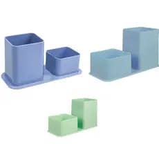 Porta Canetas e Clips 2x1 Acrílico – Azul Pastel, Verde Pastel e Azul