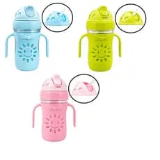 Copo Plástico Infantil com Canudo e Alça 300ml – Sortido (Azul, Amarelo e Rosa)