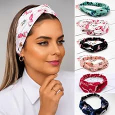 Faixa Turbante para Cabelo Cores Lisas - Sortido - (ESTAMPA FLAFINGO VARIADO)