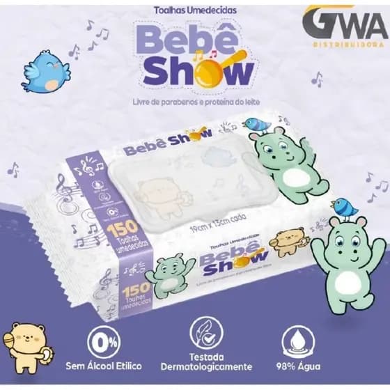 kit 2 unidades toalha umedecido bebê show com 300 unidades