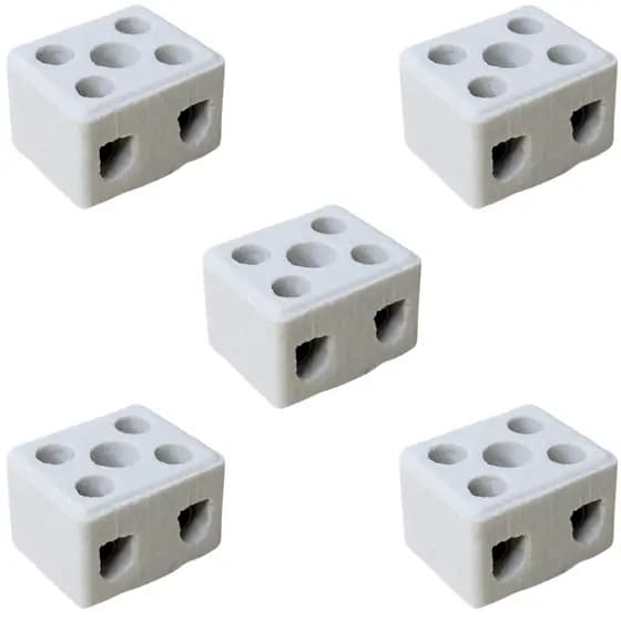 Kit c/ 5 Conector Chuveiro Cerâmica/porcelana 2 Polos 10mm