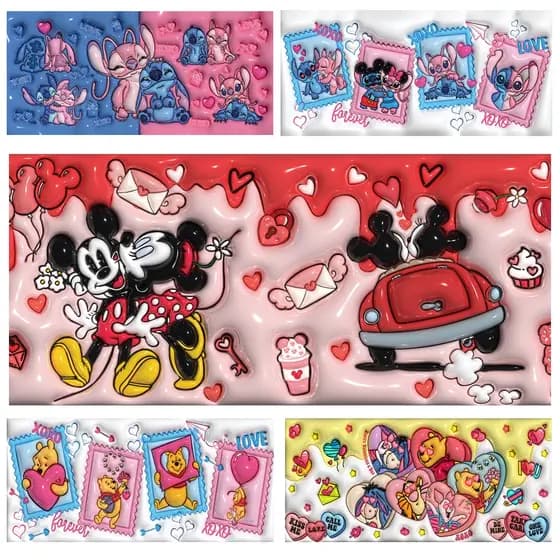 Artes Impressas Disney Valentine 3D | Namorados | Imagens prontas para estampar Canecas | Sublimação | Dia dos Namorados