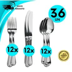 Kit Talheres 36 Peças Faqueiro Inox Garfo Faca Colher de Sopa Talher
